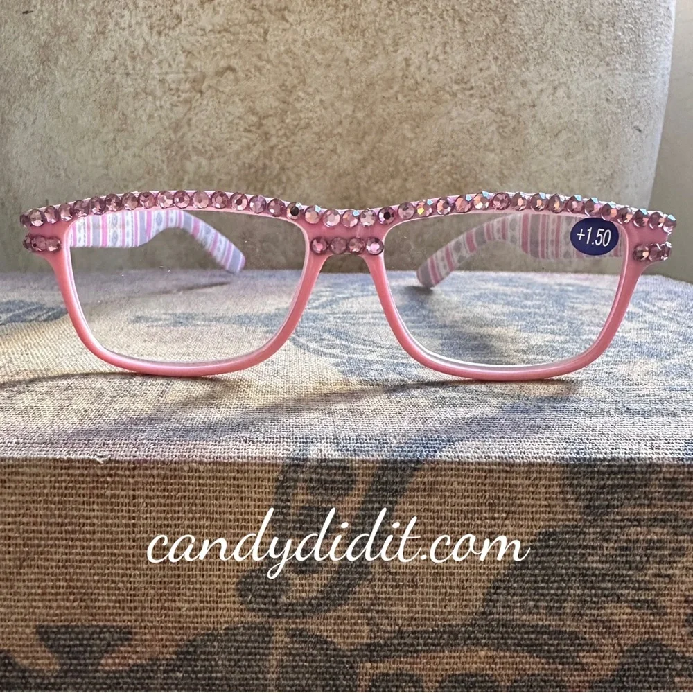 NWT Pretty Pink Crystal Reading Glasses Strength 1.50 With Matching Case